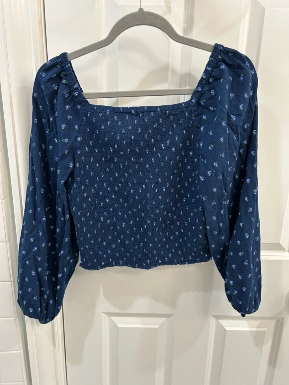 Sold Madewell Matching Set Cotton Blue Floral Smocked Crop Top Maxi Skirt Large - Picture 6 of 16